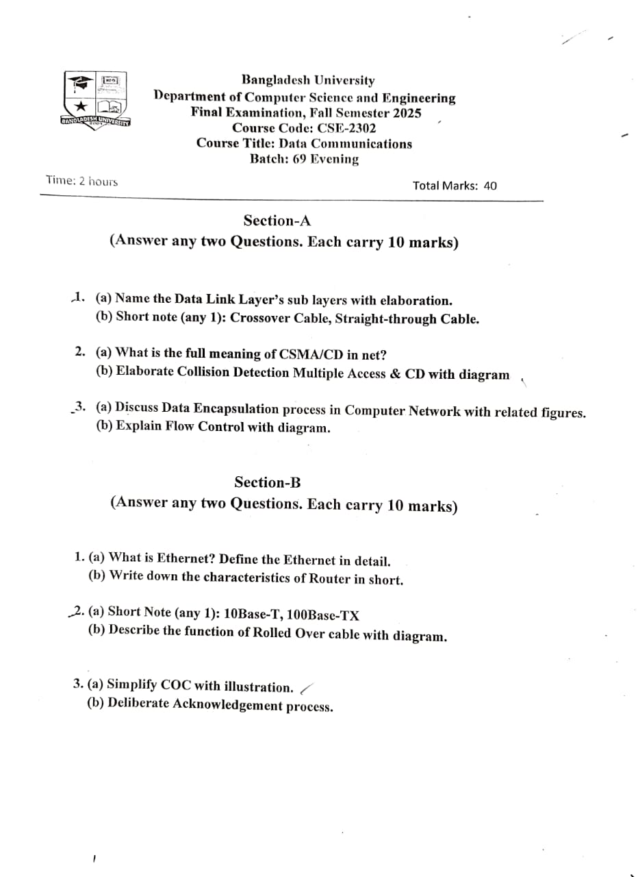 Data Communications question paper
