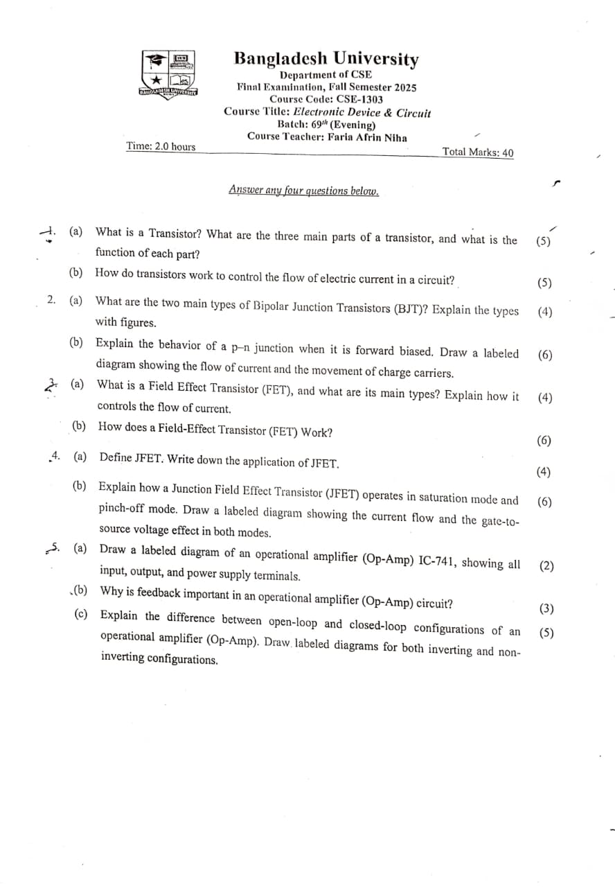 Electronic Device & Circuit question paper