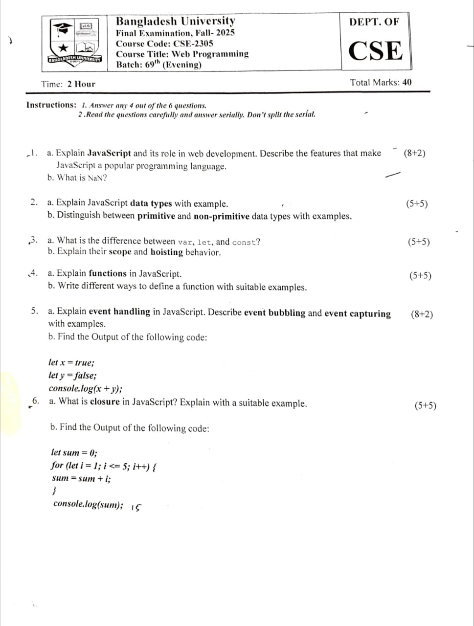 Web Programming question paper