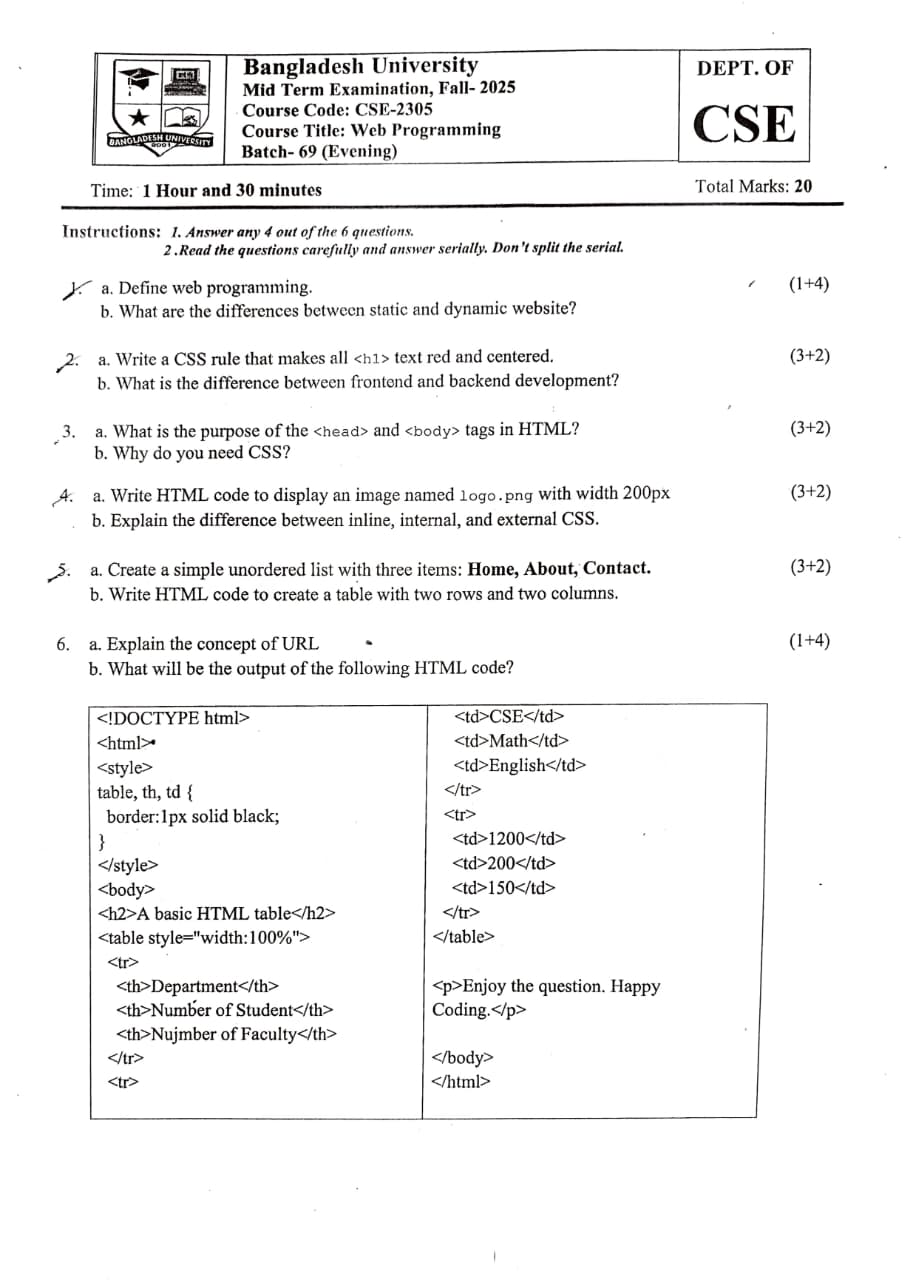 Web Programming question paper