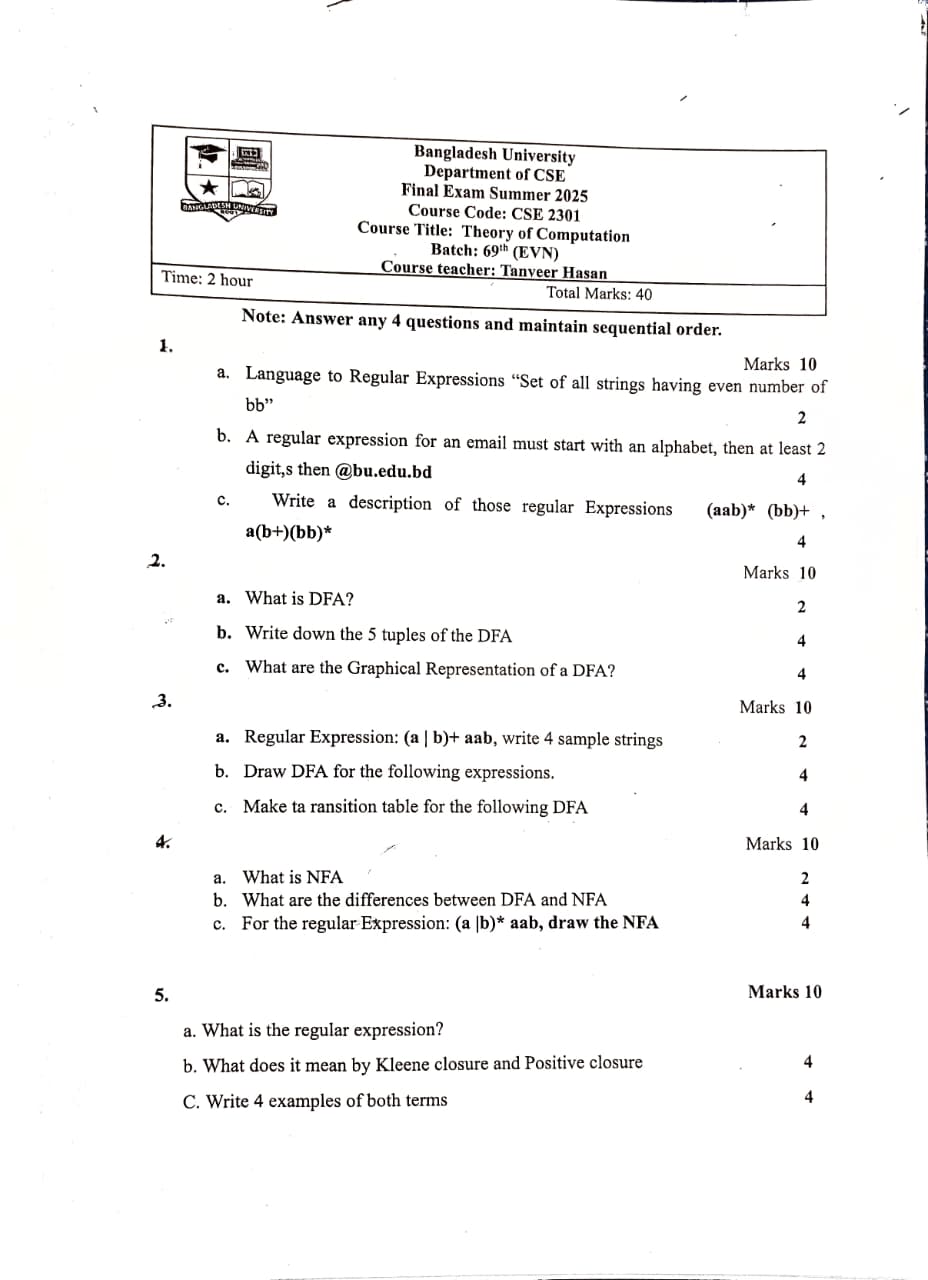 Theory of Computation question paper